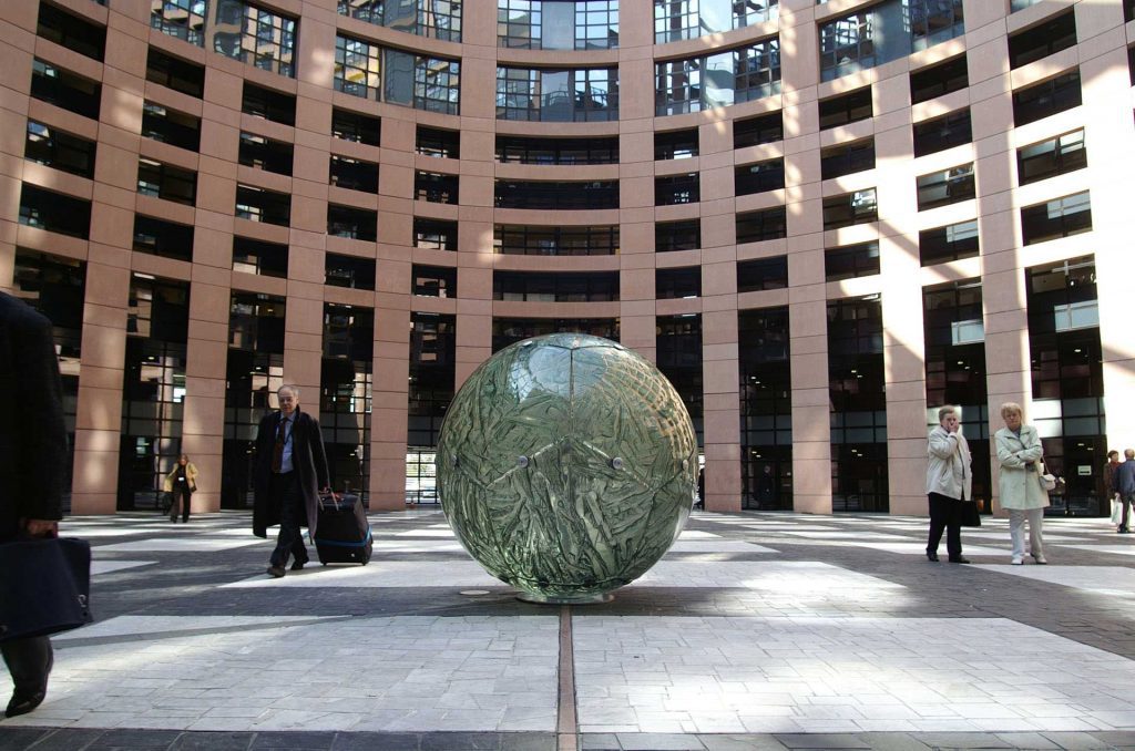archiglass united earth sculpture at European Parliment