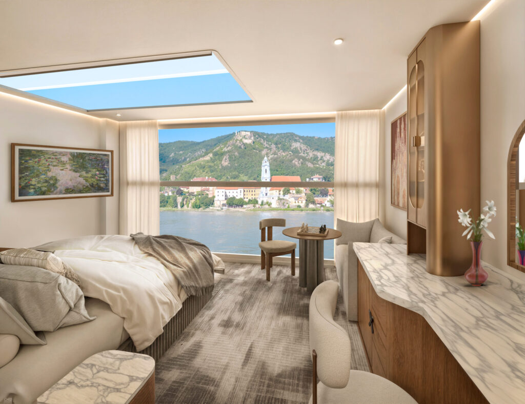 The Skyline Infinite Stateroom, the first of its kind onboard a Celebrity Cruises ship, offering floor to the sky views