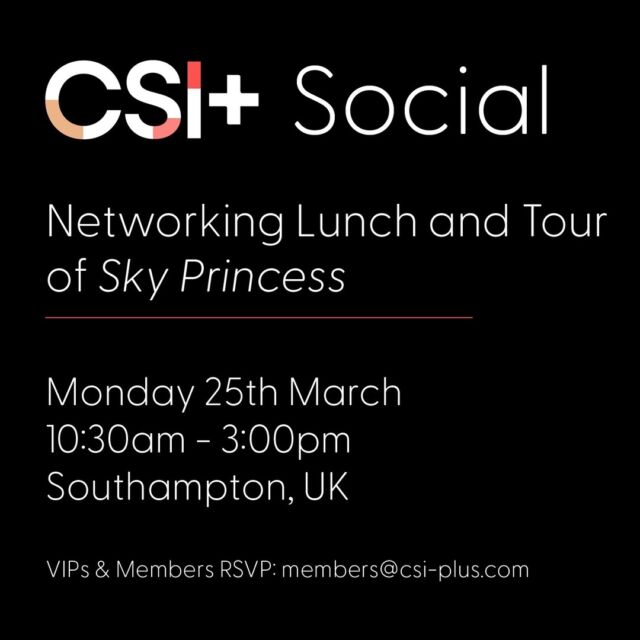 Calling our CSI+ community… 🙋🏼‍♂️

We are very excited to announce the details of our next CSI+ Ship Tour!

On 25 March, join us in Southampton for an in-depth tour and delicious networking lunch onboard the stunning Sky Princess 😍

This is an exclusive event for CSI+ Members and VIPs (buyers/cruise line executives). If you would like to know more about becoming a CSI+ Member or are already part of our network and would like to book onto this fabulous social then please get in touch with the team at:
👉🏼 members@csi-plus.com 👈🏼

#CSI24 #CSIPlus #cruisecommunity #cruiseinteriors #princesscruises