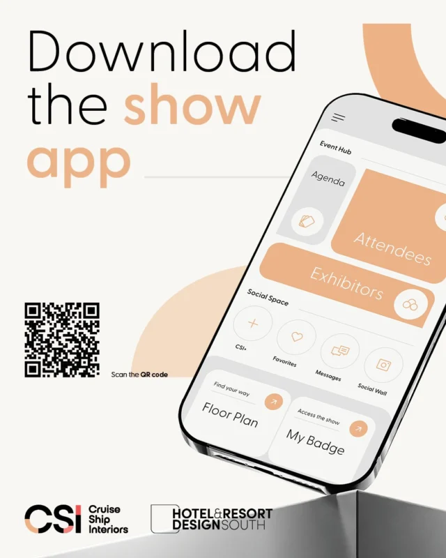 The show app is here ✨

And it has everything you need to plan, connect, and explore before you even step onto the show floor...

This year, your app profile will give you access to your digital show badge, the full attendee list, in-app social feed, messaging feature, customizable agenda, and interactive floor plan. 

Select badge types will also see invitations to exclusive networking events and the brand new Discovery Trail, an in-app leaderboard-led experience with the chance to win a $500 Amazon Voucher, sponsored by SD Marine!

Start planning your show experience with the ultimate pocket guide, link in bio 🔗

Please note: to unlock access to the app you must be registered to attend CSI or HRDS! 

#CSI26 #cruiseshipinteriors #showapp #cruisecommunity